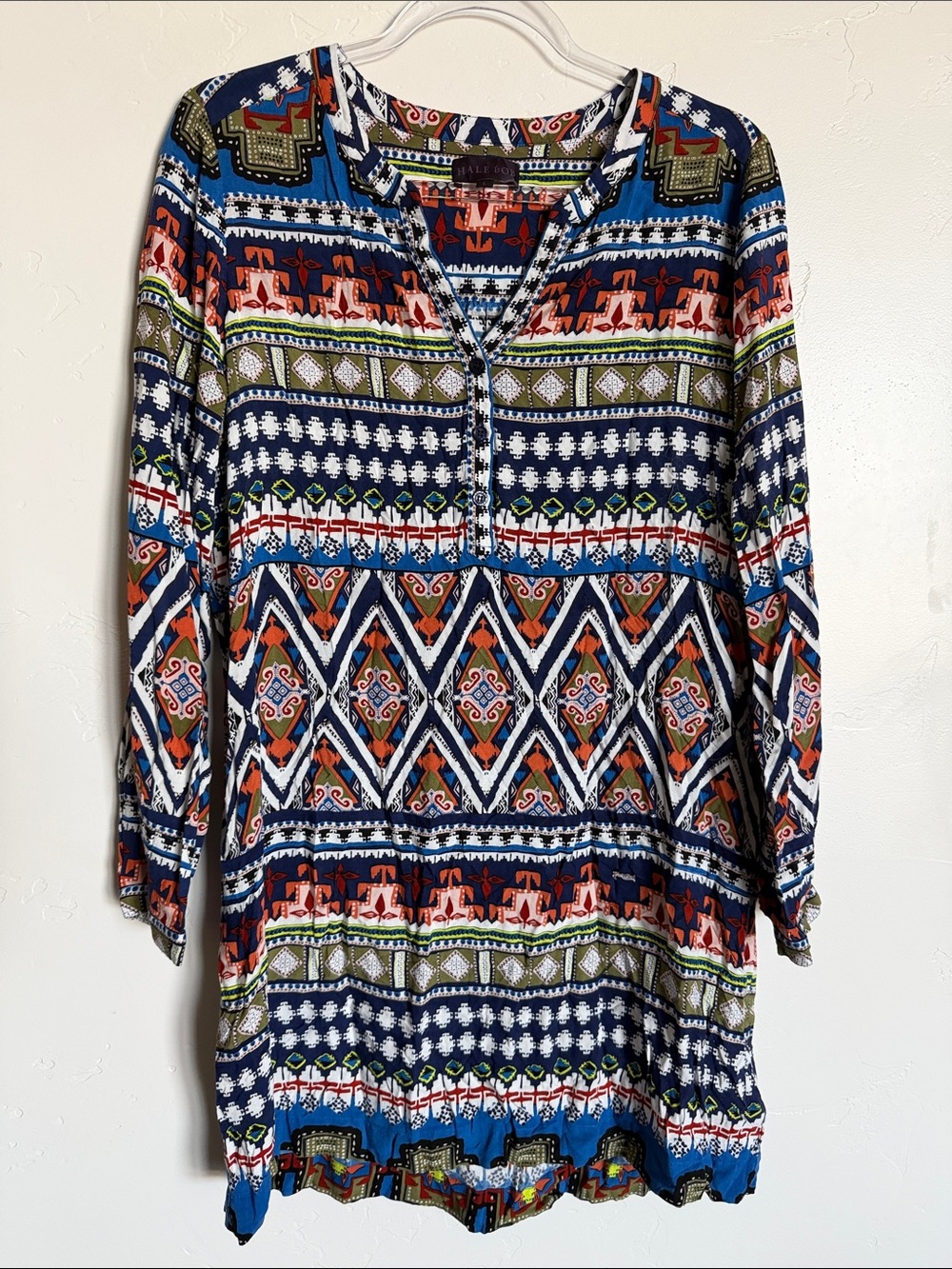 Hale Bob Navy Multi-Color Geometric Boho Tunic